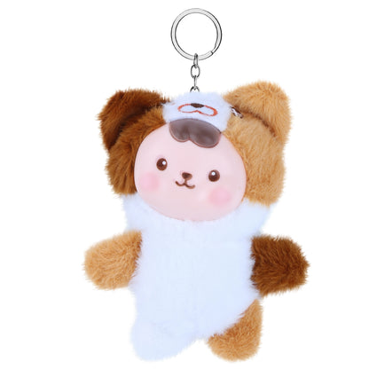 Kawaii Plush Doll Kitty Keyring – White Brown Cat Plush Toy with Vinyl Face, Soft Stuffed Animal Plushie for Kids, Teens & Women, Cute Keychain Pendant, Bag Charm, Car Décor & Collectible Gift