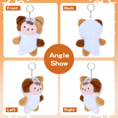 Kawaii Plush Doll Kitty Keyring – White Brown Cat Plush Toy with Vinyl Face, Soft Stuffed Animal Plushie for Kids, Teens & Women, Cute Keychain Pendant, Bag Charm, Car Décor & Collectible Gift