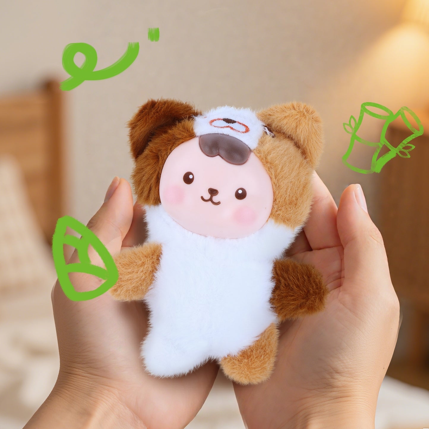 Kawaii Plush Doll Kitty Keyring – White Brown Cat Plush Toy with Vinyl Face, Soft Stuffed Animal Plushie for Kids, Teens & Women, Cute Keychain Pendant, Bag Charm, Car Décor & Collectible Gift