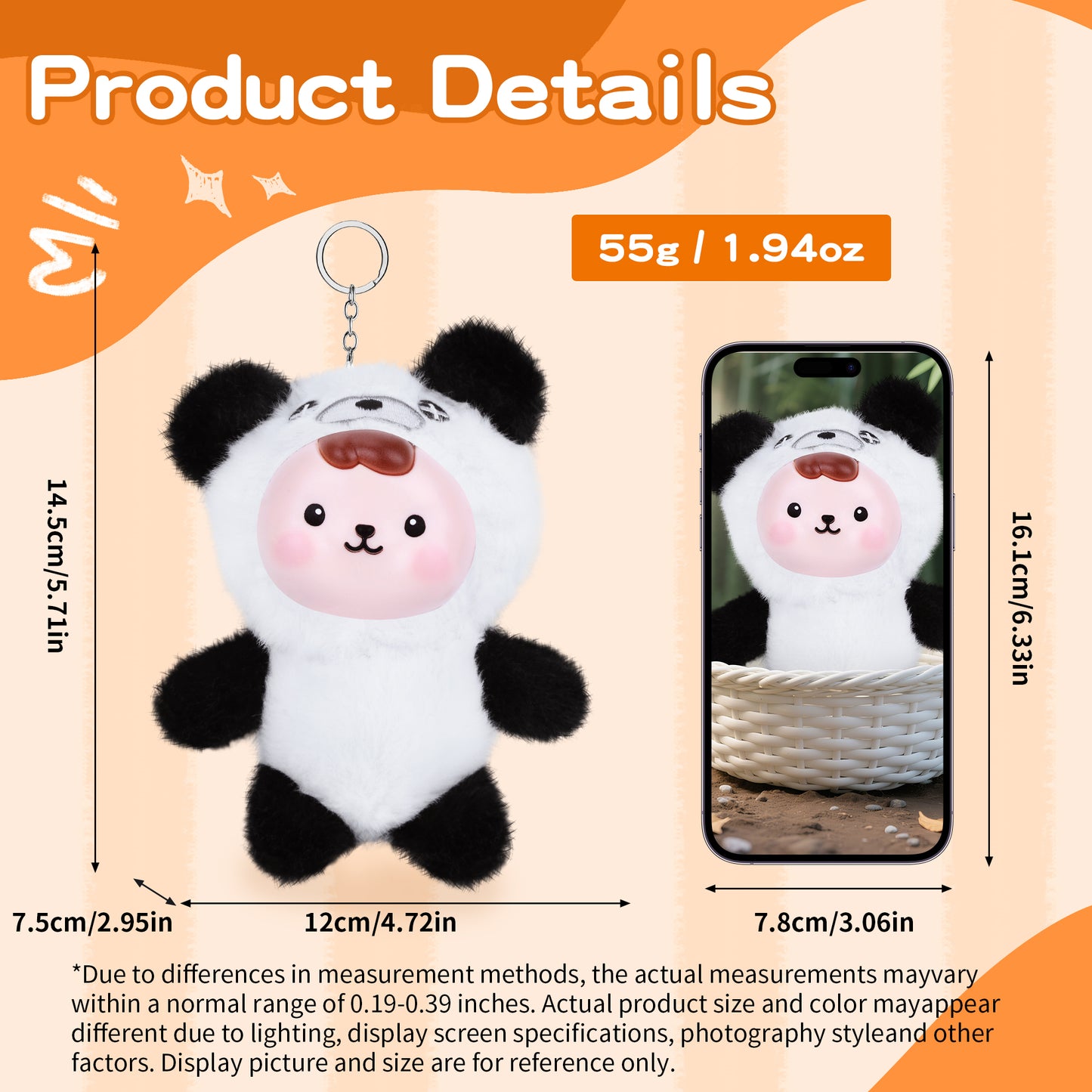 Marble – Soft Panda Vinyl Plush Doll with Keychain Charm | Kawaii Black & White Plushie, Emotional Companion & Collectible Gift