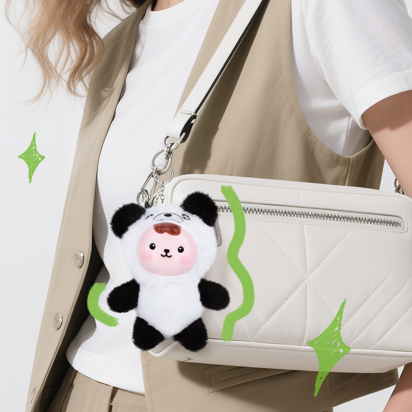 Marble – Soft Panda Vinyl Plush Doll with Keychain Charm | Kawaii Black & White Plushie, Emotional Companion & Collectible Gift