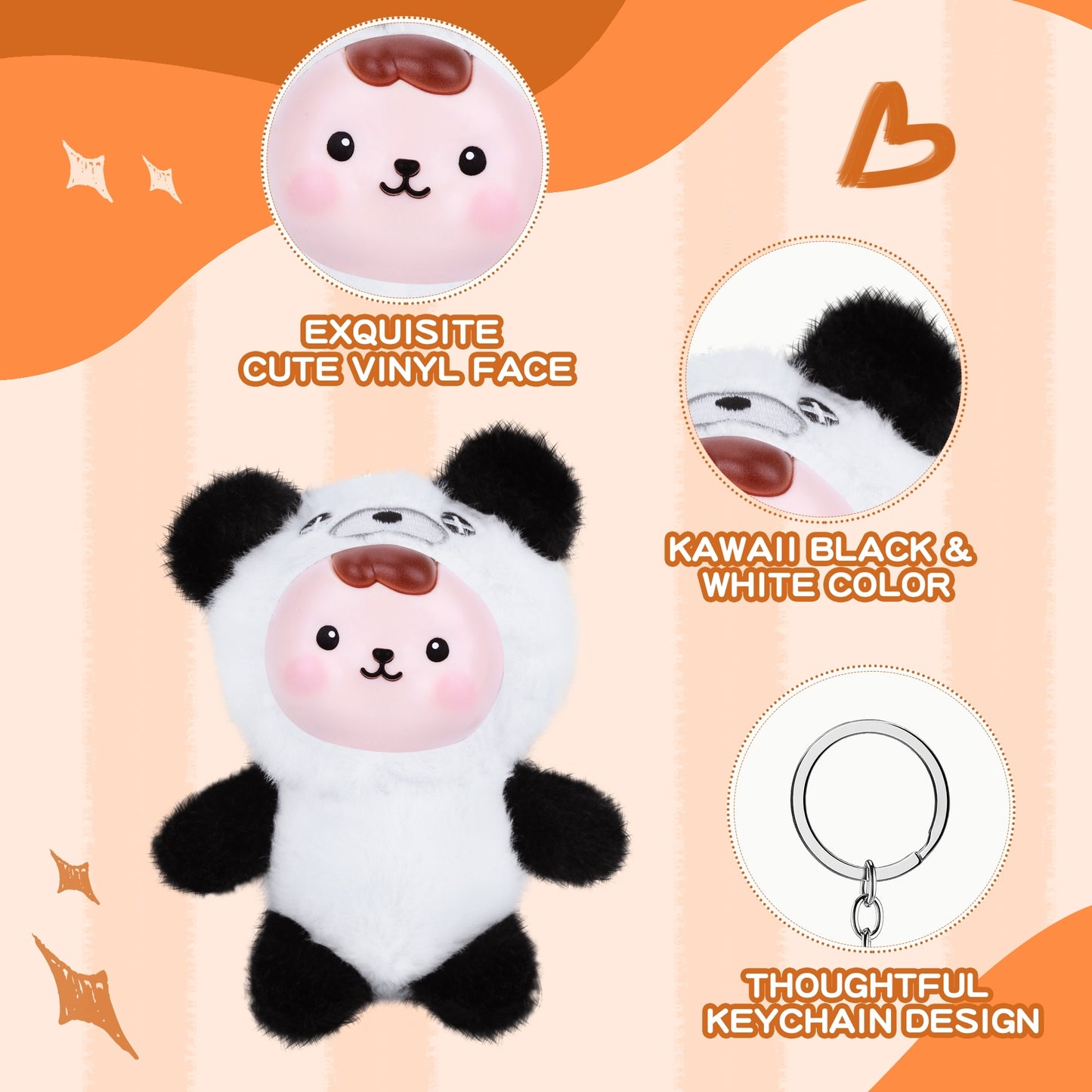 Marble – Soft Panda Vinyl Plush Doll with Keychain Charm | Kawaii Black & White Plushie, Emotional Companion & Collectible Gift