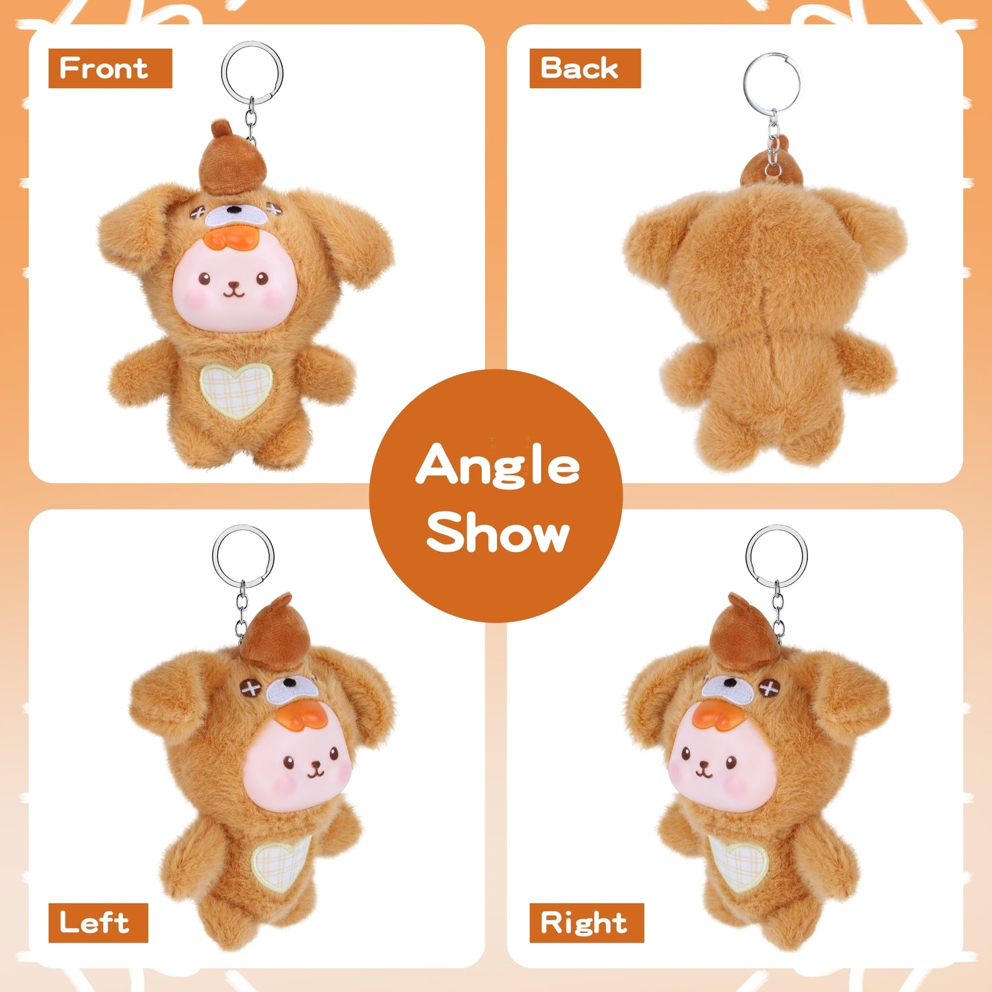 Kawaii Brown Puppy Plush Doll Keyring – Cute Dog Plush Toy with Vinyl Face & Heart Embroidery, Soft Stuffed Animal Keychain for Girls, Boys, Teens & Women, Collectible Plushie Gift, Bag Charm & Car Décor
