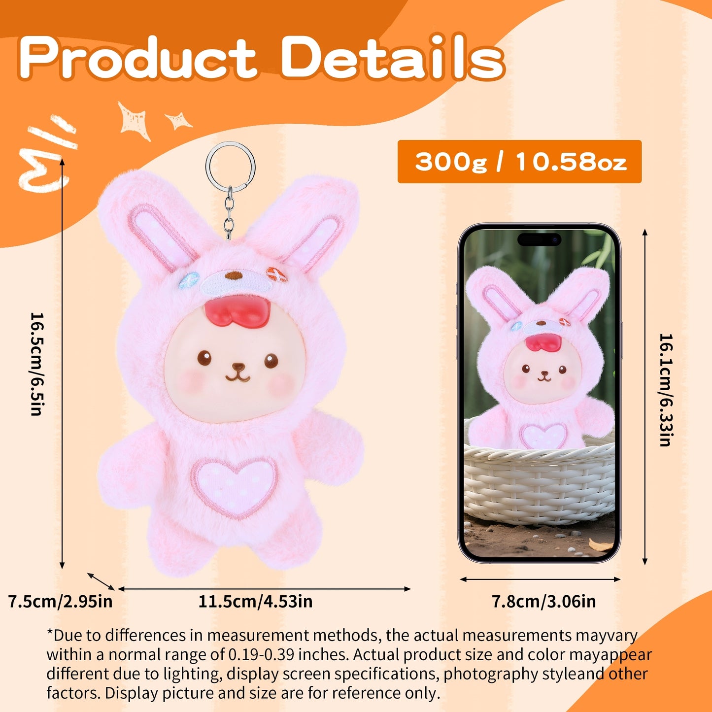 Blossom – Soft Pink Bunny Plush Doll with Vinyl Face & Heart Embroidery | Kawaii Collectible Plushie, Bag Charm & Gift for Girls, Teens, Women