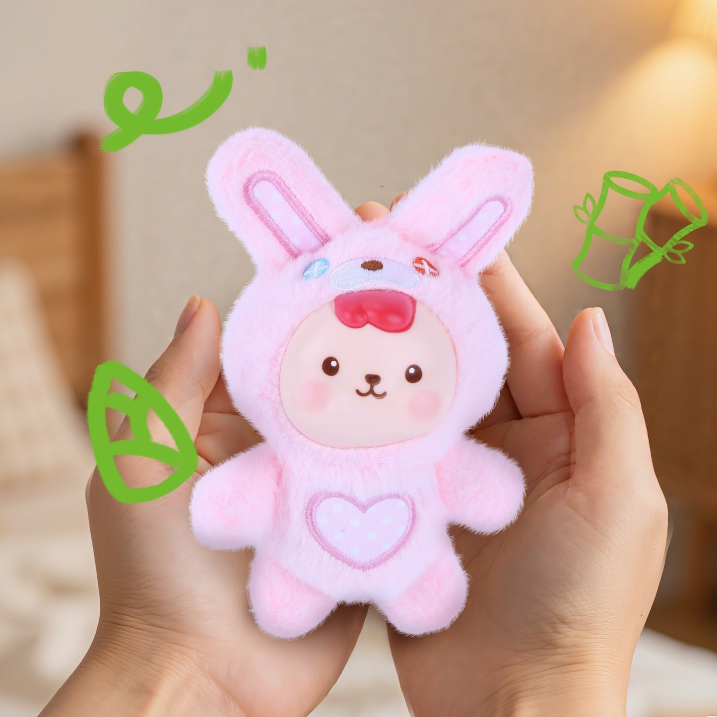 Blossom – Soft Pink Bunny Plush Doll with Vinyl Face & Heart Embroidery | Kawaii Collectible Plushie, Bag Charm & Gift for Girls, Teens, Women