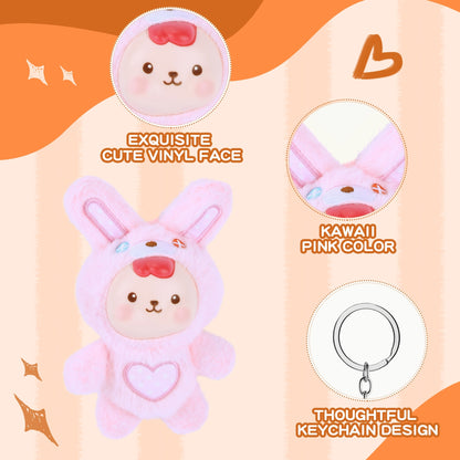 Blossom – Soft Pink Bunny Plush Doll with Vinyl Face & Heart Embroidery | Kawaii Collectible Plushie, Bag Charm & Gift for Girls, Teens, Women