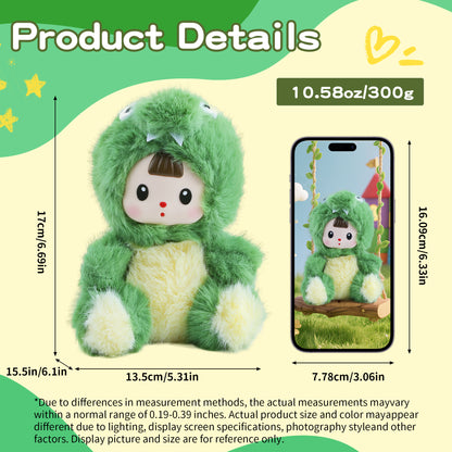 Kawaii Green Dinosaur Plush Toy with Vinyl Face – Soft Cotton Stuffed Animal Doll, Cute Collectible Gift for Kids, Teens & Women, Perfect for Hugging, Room Décor & Everyday Companionship
