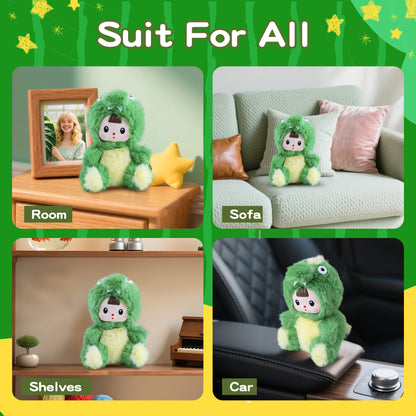 Kawaii Green Dinosaur Plush Toy with Vinyl Face – Soft Cotton Stuffed Animal Doll, Cute Collectible Gift for Kids, Teens & Women, Perfect for Hugging, Room Décor & Everyday Companionship