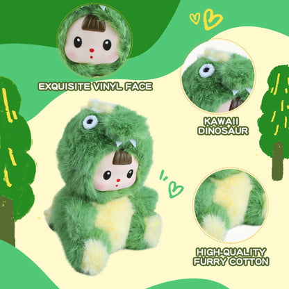 Kawaii Green Dinosaur Plush Toy with Vinyl Face – Soft Cotton Stuffed Animal Doll, Cute Collectible Gift for Kids, Teens & Women, Perfect for Hugging, Room Décor & Everyday Companionship