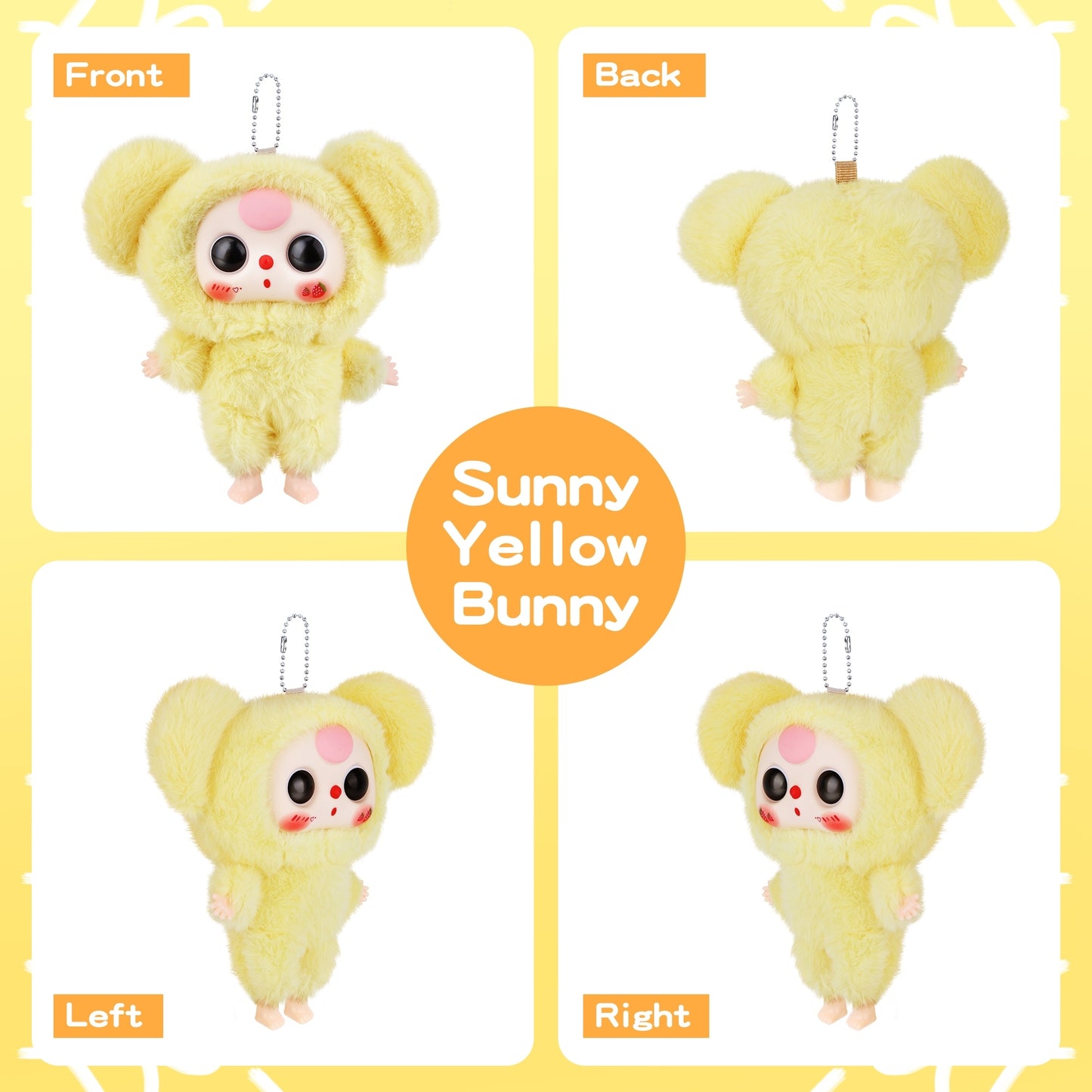 Kawaii Macaron Yellow Bunny Plush Pendant – Cute Stuffed Animal with Vinyl Face & Rotatable Eyes, Soft Collectible Doll Toy for Girls, Boys, Teens, Women, Birthday & Holiday Gifts, Bag Charm, Home & Car Décor