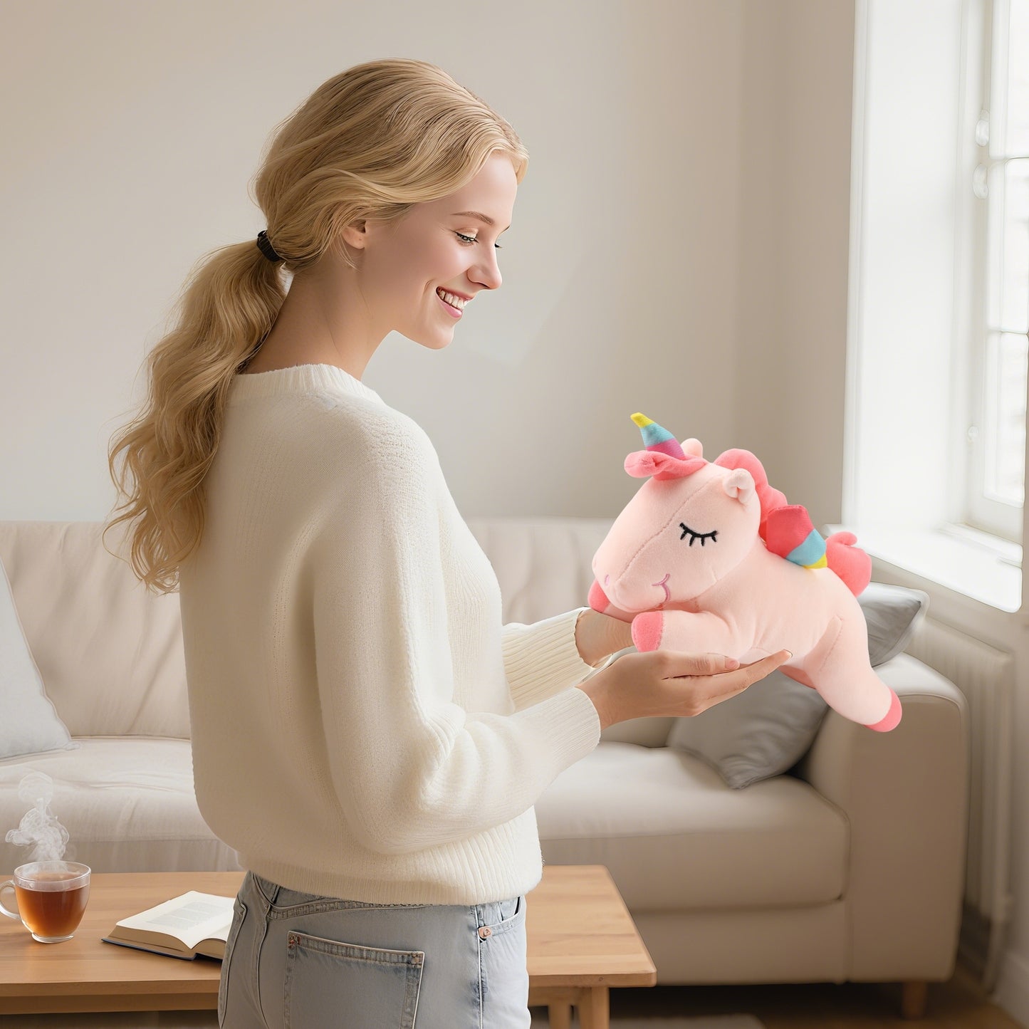 Pink Sleeping Unicorn Plush Toy 11.8 Inches – Soft Alicorn Stuffed Animal with Cotton Plush Stuffing, Cute Huggable Hugging Pillow for Kids, Girls, Women, Girlfriend, Birthday, Christmas, Valentine, Kawaii Room Decor, Perfect Gift