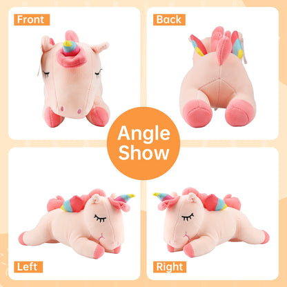 Pink Sleeping Unicorn Plush Toy 11.8 Inches – Soft Alicorn Stuffed Animal with Cotton Plush Stuffing, Cute Huggable Hugging Pillow for Kids, Girls, Women, Girlfriend, Birthday, Christmas, Valentine, Kawaii Room Decor, Perfect Gift