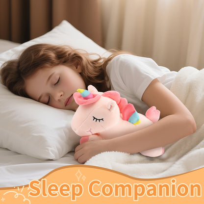 Pink Sleeping Unicorn Plush Toy 11.8 Inches – Soft Alicorn Stuffed Animal with Cotton Plush Stuffing, Cute Huggable Hugging Pillow for Kids, Girls, Women, Girlfriend, Birthday, Christmas, Valentine, Kawaii Room Decor, Perfect Gift