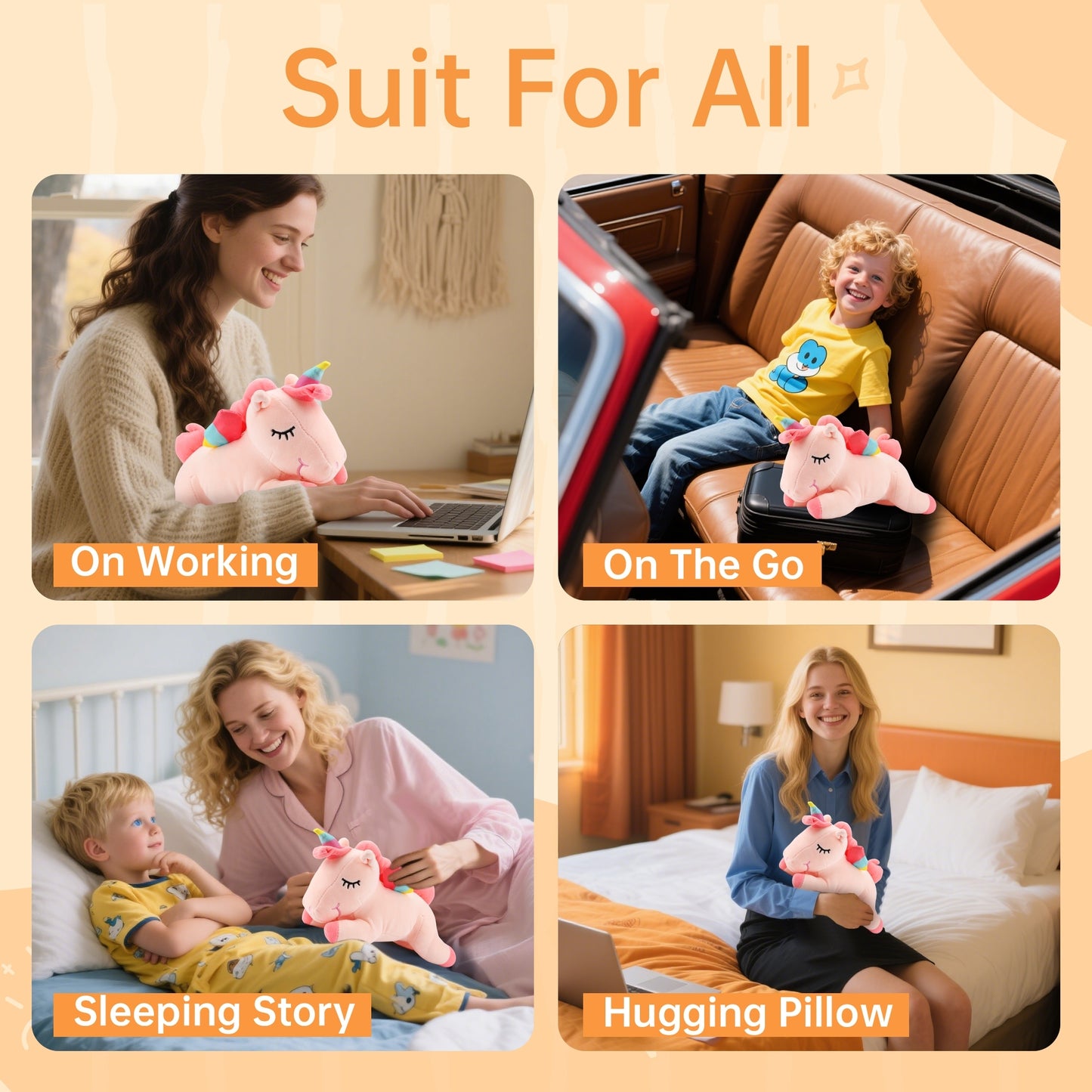 Pink Sleeping Unicorn Plush Toy 11.8 Inches – Soft Alicorn Stuffed Animal with Cotton Plush Stuffing, Cute Huggable Hugging Pillow for Kids, Girls, Women, Girlfriend, Birthday, Christmas, Valentine, Kawaii Room Decor, Perfect Gift