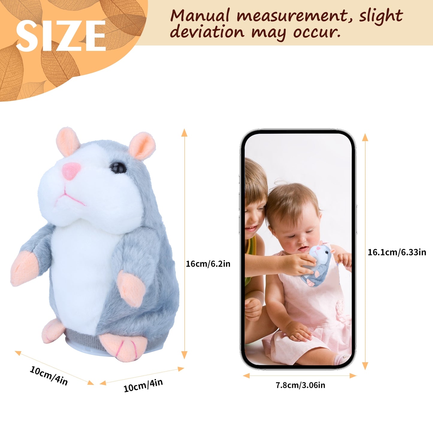 Talking Hamster Toy That Repeats What You Say – Interactive Plush Hamster Stuffed Animal for Kids, Funny Talking Toy for Toddlers, Educational Speech Therapy Plush Gift, Soft Gray Hamster for Boys & Girls