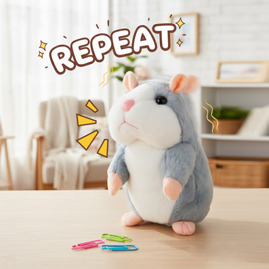 Talking Hamster Toy That Repeats What You Say – Interactive Plush Hamster Stuffed Animal for Kids, Funny Talking Toy for Toddlers, Educational Speech Therapy Plush Gift, Soft Gray Hamster for Boys & Girls