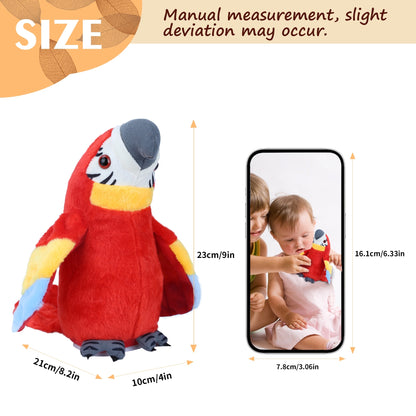 Talking Parrot Toy – Interactive Plush Parrot That Repeats What You Say with Flapping Wings | Funny Recording Talking Bird Stuffed Animal for Toddlers, Kids & Babies – Red