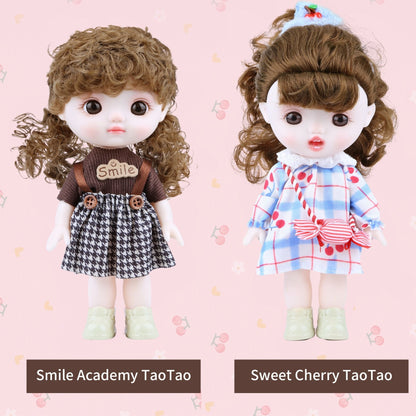 TaoTao Kawaii Vinyl Doll 8.6" – Plush Collectible with Double Ponytails, Strap Dress & Removable Outfits | Cute Emotional Support Gift for Kids, Teens & Collectors