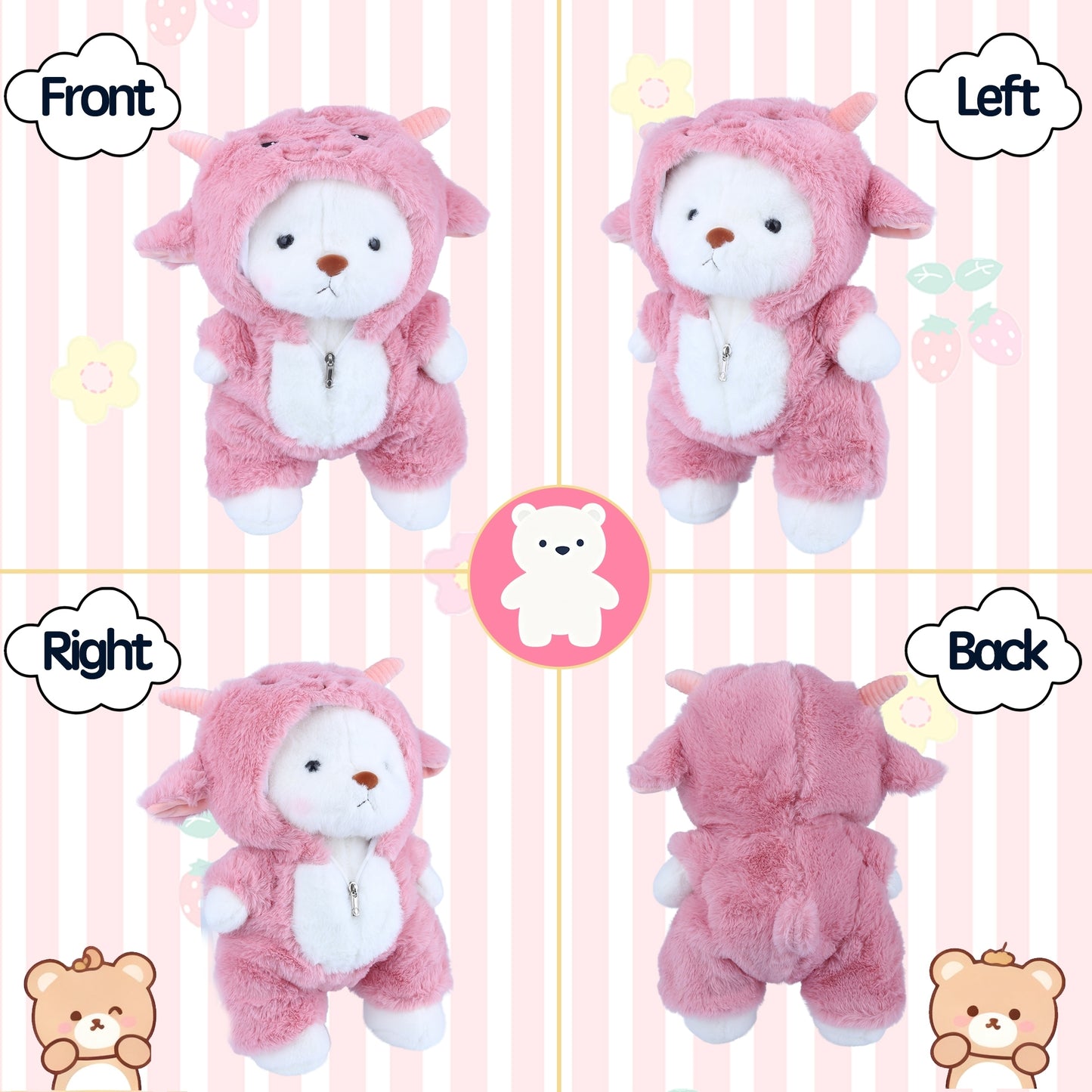 13’’ Pink Lamb Teddy Bear Plush Toy – Soft Stuffed Animal with Removable Hoodie & Movable Legs | Kawaii Emotional Support Plush Gift for Kids, Girls & Loved Ones