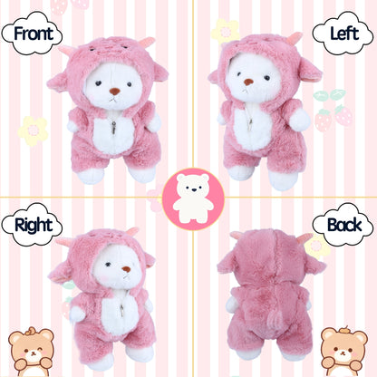 13’’ Pink Lamb Teddy Bear Plush Toy – Soft Stuffed Animal with Removable Hoodie & Movable Legs | Kawaii Emotional Support Plush Gift for Kids, Girls & Loved Ones