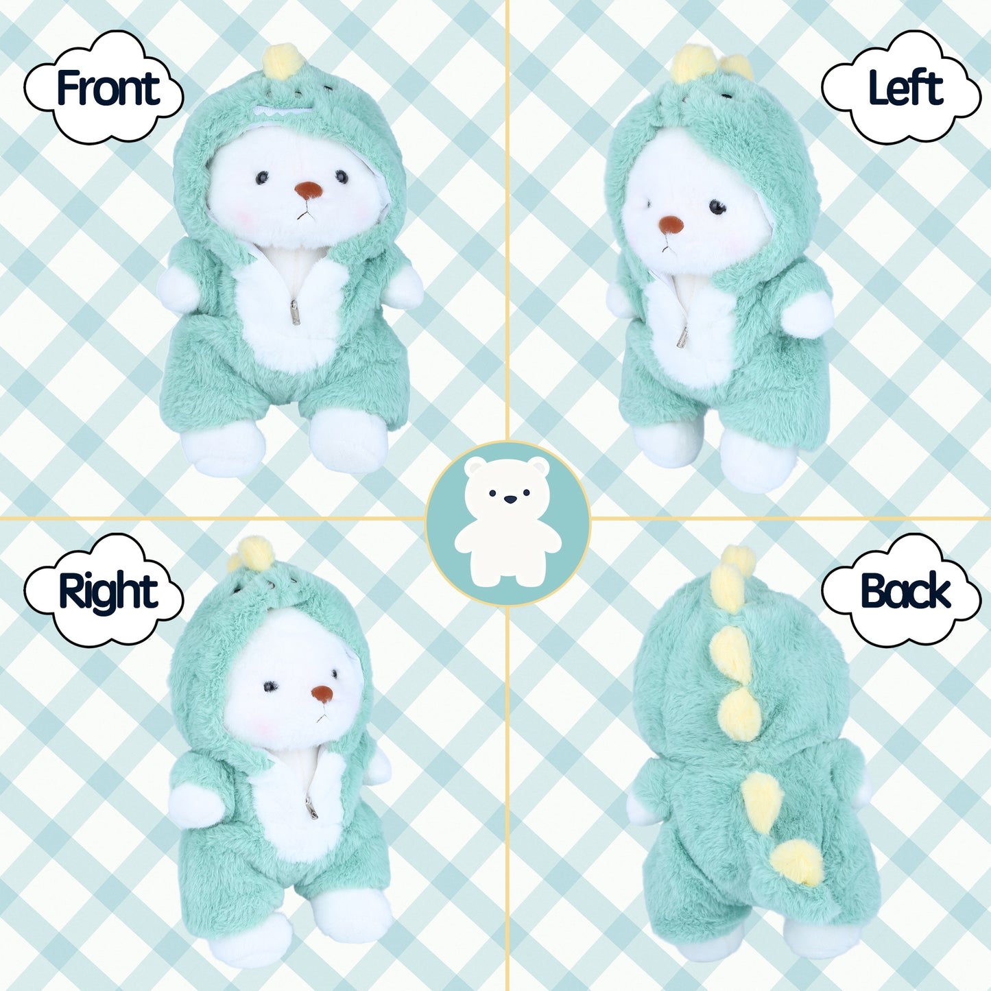 Teddy Bear Stuffed Animal with Removable Dinosaur Hoodie – 13'' Soft Plush Toy with Movable Legs, Cute Emotional Support Teddy Bear Gift for Kids, Girls & Adults