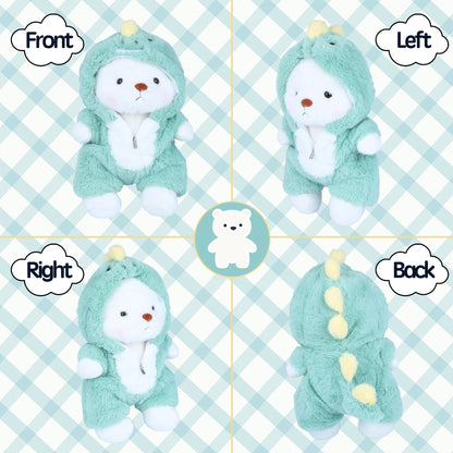 Teddy Bear Stuffed Animal with Removable Dinosaur Hoodie – 13'' Soft Plush Toy with Movable Legs, Cute Emotional Support Teddy Bear Gift for Kids, Girls & Adults