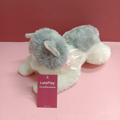 LetsPlay Dog Stuffed Animal Plush Toy, 10 inch Soft Cuddly White Grey Puppy Dog Plush Toys, Birthday Toy Gift for Kids Girls Boys