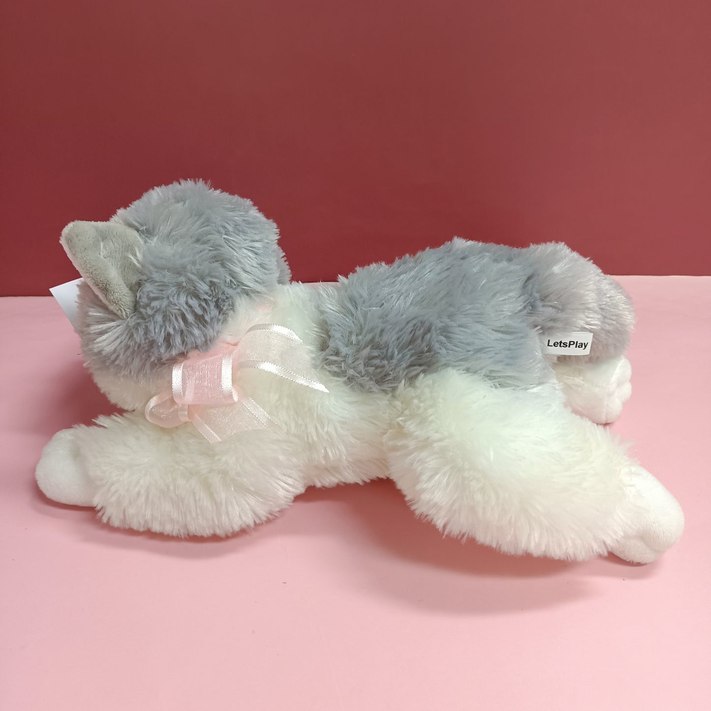 LetsPlay Dog Stuffed Animal Plush Toy, 10 inch Soft Cuddly White Grey Puppy Dog Plush Toys, Birthday Toy Gift for Kids Girls Boys