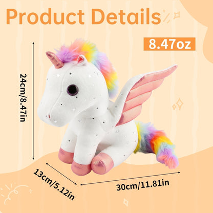 Unicorn Stuffed Animal Plush with Rainbow Mane & Sparkling Wings – 11.8'' Soft White Unicorn Plushie, Cute Hugging Pillow Gift for Kids, Girls, Women, Birthday, Christmas, Valentine