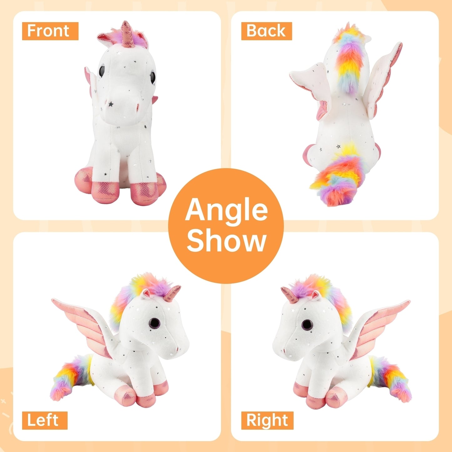Unicorn Stuffed Animal Plush with Rainbow Mane & Sparkling Wings – 11.8'' Soft White Unicorn Plushie, Cute Hugging Pillow Gift for Kids, Girls, Women, Birthday, Christmas, Valentine