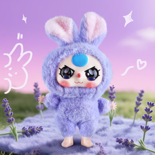 Kawaii Vinyl Plush Bunny Doll – Macaron Purple Cute Stuffed Animal with Vivid Expression, Soft Plush Toy for Girls, Teens & Collectors, Keychain Pendant & Cozy Room or Car Décor Gift