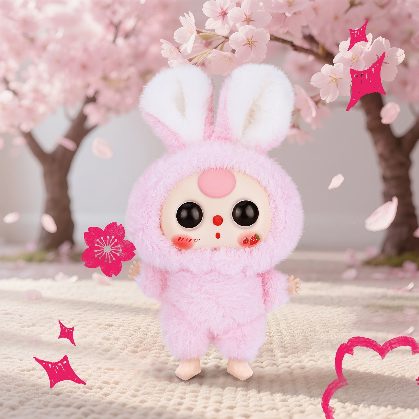 Kawaii Macaron Pink Bunny Plush Pendant – Stuffed Animal with Vinyl Face & Rotatable Eyes, Cute Collectible Doll Toy for Girls, Boys, Teens, Women, Birthday & Holiday Gifts, Bag Charm, Home & Car Décor