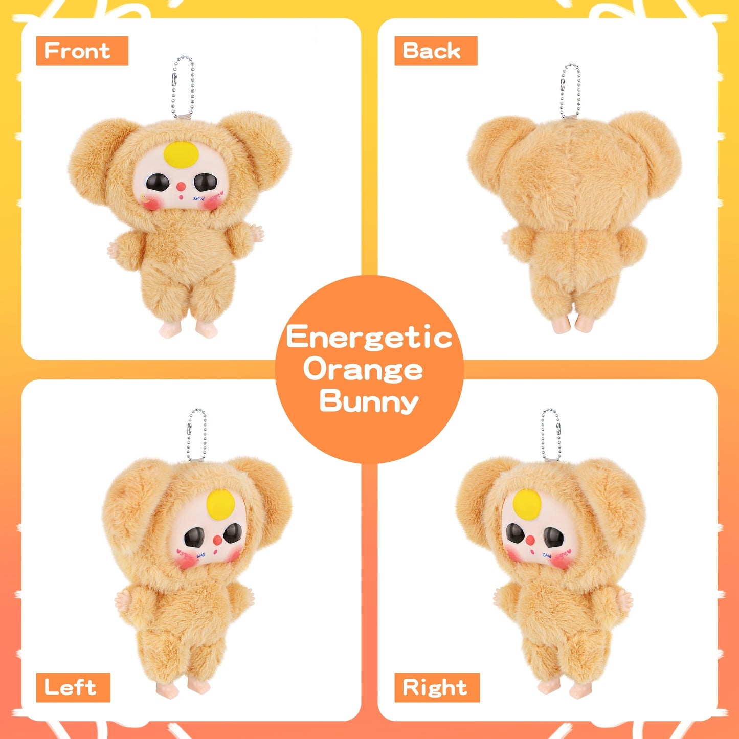 Kawaii Macaron Orange Bunny Plush Pendant – Cute Stuffed Animal with Vinyl Face & Rotatable Eyes, Soft Collectible Doll Toy for Girls, Boys, Teens, Women, Birthday & Holiday Gifts, Bag Charm, Home & Car Décor