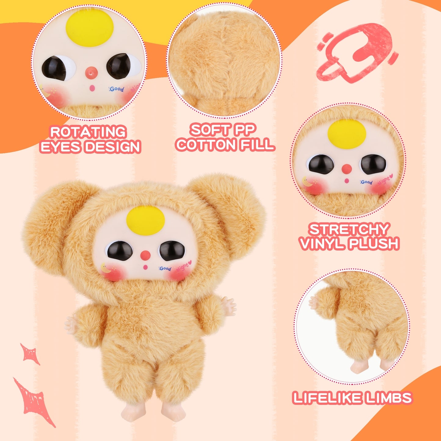 Kawaii Macaron Orange Bunny Plush Pendant – Cute Stuffed Animal with Vinyl Face & Rotatable Eyes, Soft Collectible Doll Toy for Girls, Boys, Teens, Women, Birthday & Holiday Gifts, Bag Charm, Home & Car Décor