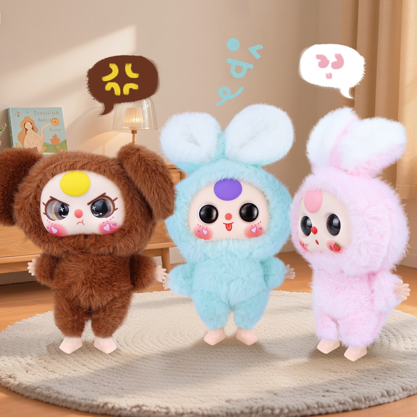 Kawaii Macaron Green Bunny Plush Doll with Vinyl Face – Cute Stuffed Animal Toy with Rotatable Eyes, Soft Collectible Figure for Girls, Boys, Teens, Women, Birthday & Holiday Gifts, Home & Car Décor