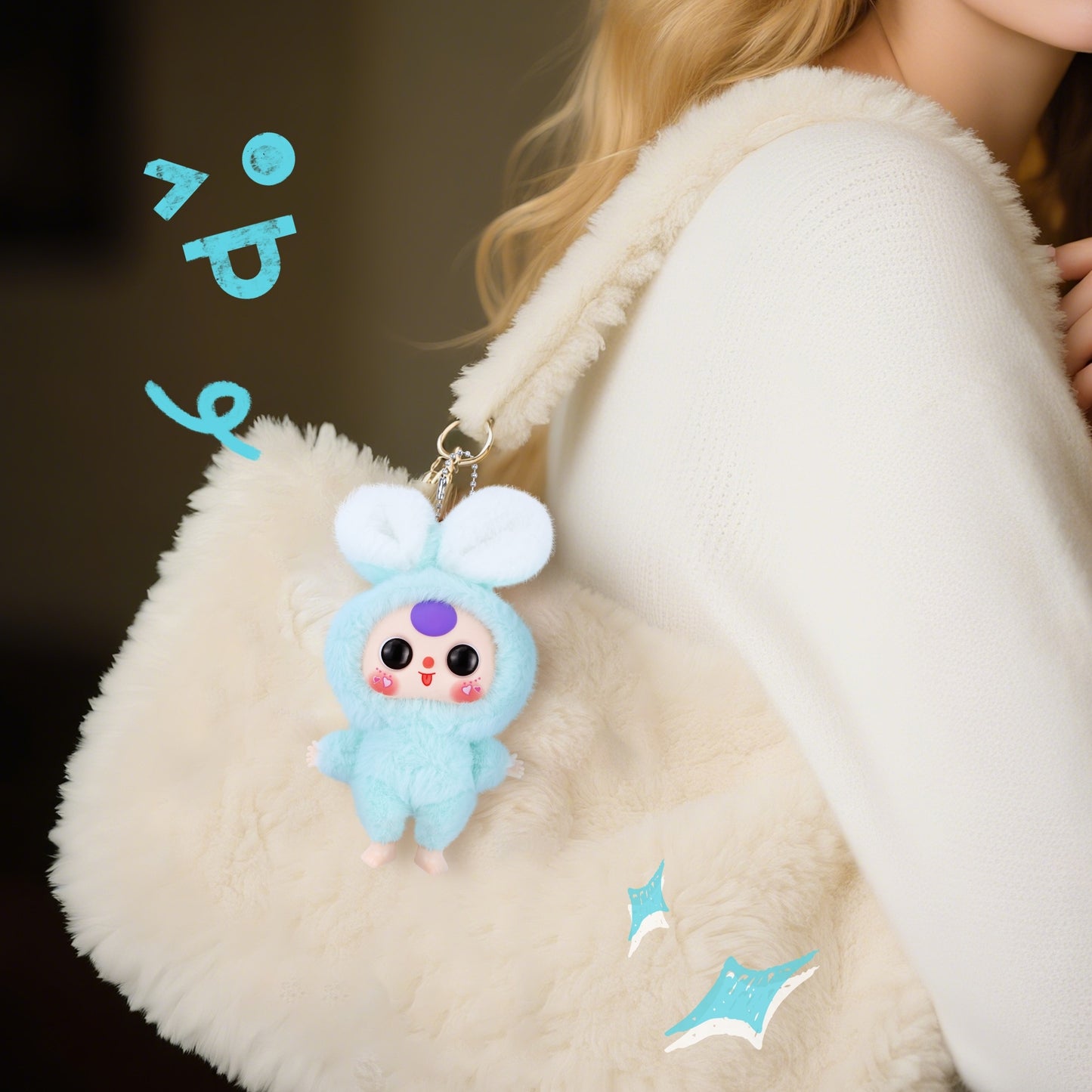 Kawaii Macaron Green Bunny Plush Doll with Vinyl Face – Cute Stuffed Animal Toy with Rotatable Eyes, Soft Collectible Figure for Girls, Boys, Teens, Women, Birthday & Holiday Gifts, Home & Car Décor