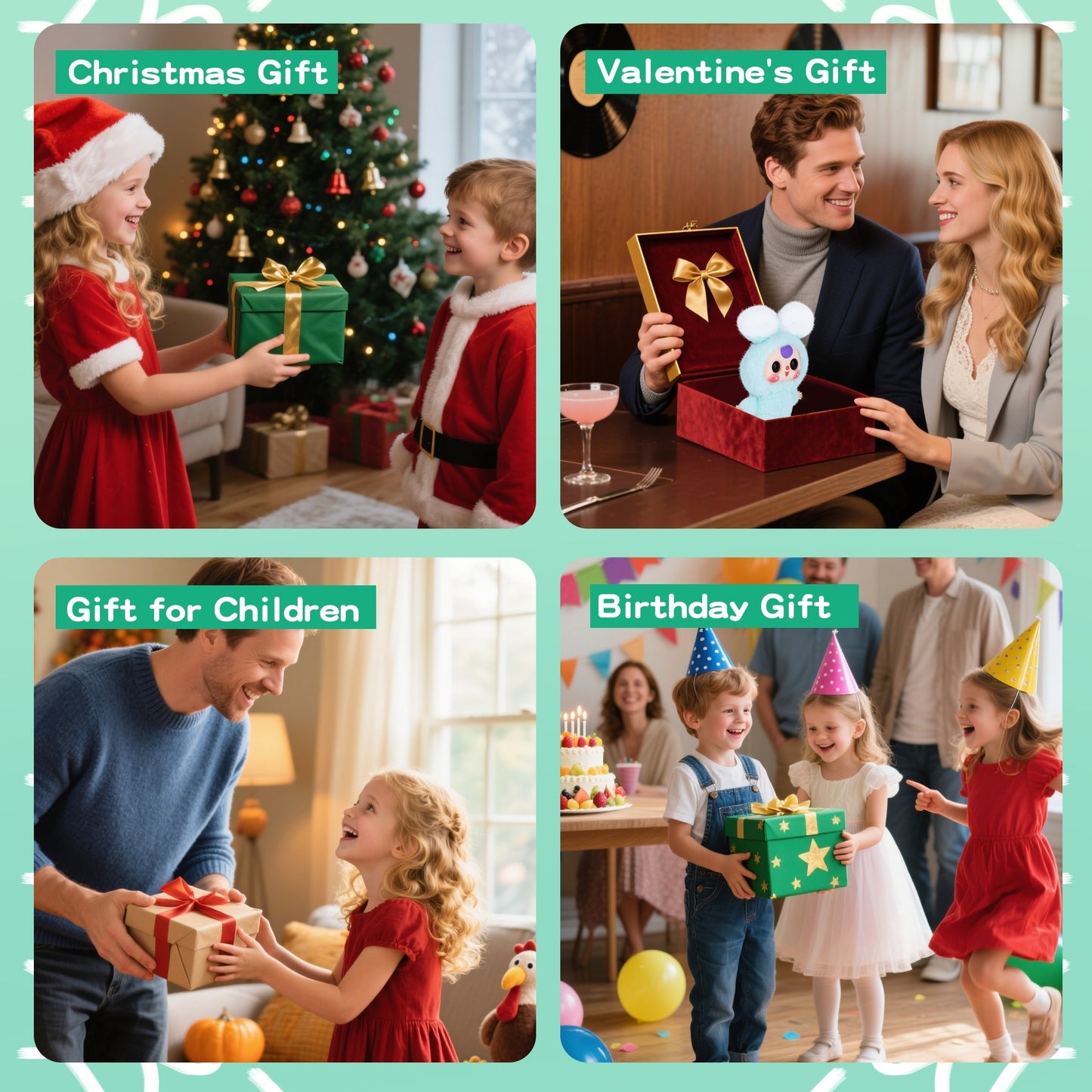 Kawaii Macaron Green Bunny Plush Doll with Vinyl Face – Cute Stuffed Animal Toy with Rotatable Eyes, Soft Collectible Figure for Girls, Boys, Teens, Women, Birthday & Holiday Gifts, Home & Car Décor