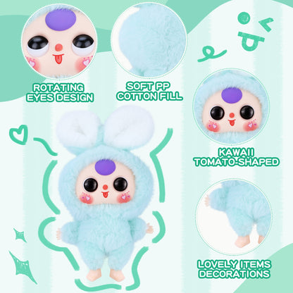 Kawaii Macaron Green Bunny Plush Doll with Vinyl Face – Cute Stuffed Animal Toy with Rotatable Eyes, Soft Collectible Figure for Girls, Boys, Teens, Women, Birthday & Holiday Gifts, Home & Car Décor
