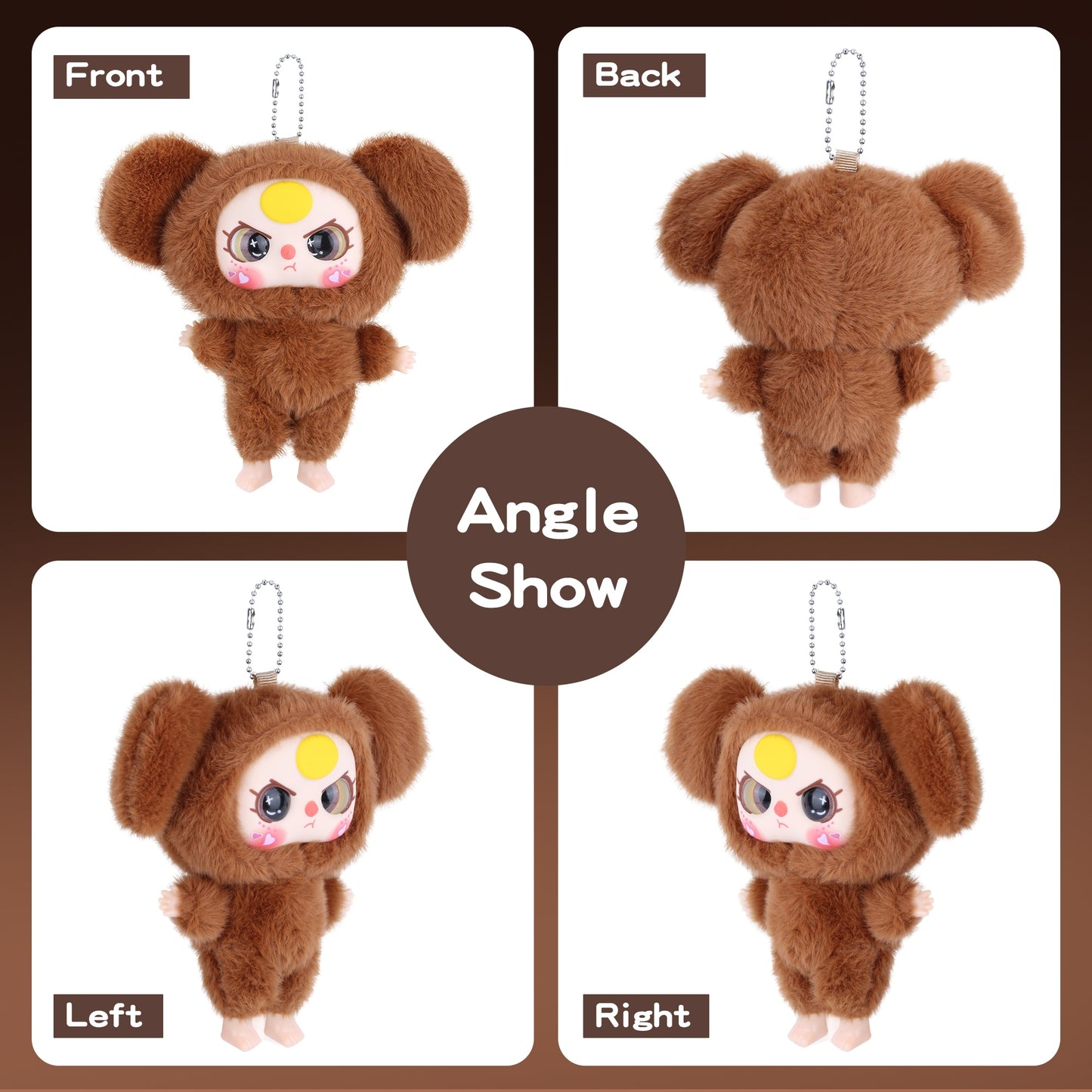 Kawaii Vinyl Plush Bunny Doll – Macaron Brown Cute Stuffed Animal with Vivid Expression, Soft Plush Toy for Collectors, Room & Car Décor, Bag Charm, Perfect Gift for Girls, Boys & Teens