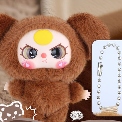 Kawaii Vinyl Plush Bunny Doll – Macaron Brown Cute Stuffed Animal with Vivid Expression, Soft Plush Toy for Collectors, Room & Car Décor, Bag Charm, Perfect Gift for Girls, Boys & Teens