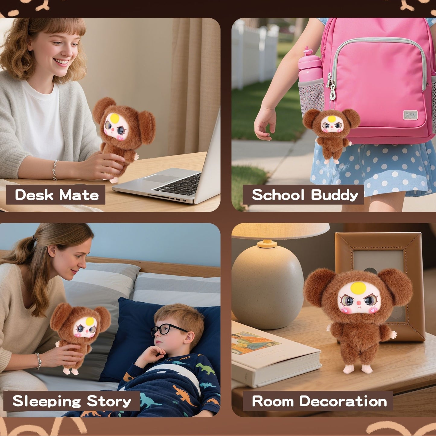 Kawaii Vinyl Plush Bunny Doll – Macaron Brown Cute Stuffed Animal with Vivid Expression, Soft Plush Toy for Collectors, Room & Car Décor, Bag Charm, Perfect Gift for Girls, Boys & Teens