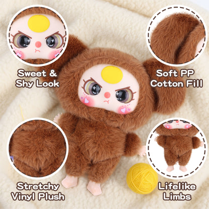 Kawaii Vinyl Plush Bunny Doll – Macaron Brown Cute Stuffed Animal with Vivid Expression, Soft Plush Toy for Collectors, Room & Car Décor, Bag Charm, Perfect Gift for Girls, Boys & Teens