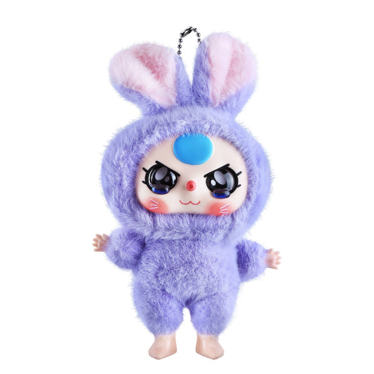 Kawaii Vinyl Plush Bunny Doll – Macaron Purple Cute Stuffed Animal with Vivid Expression, Soft Plush Toy for Girls, Teens & Collectors, Keychain Pendant & Cozy Room or Car Décor Gift