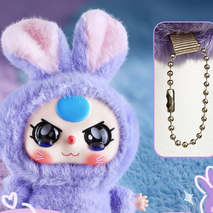 Kawaii Vinyl Plush Bunny Doll – Macaron Purple Cute Stuffed Animal with Vivid Expression, Soft Plush Toy for Girls, Teens & Collectors, Keychain Pendant & Cozy Room or Car Décor Gift