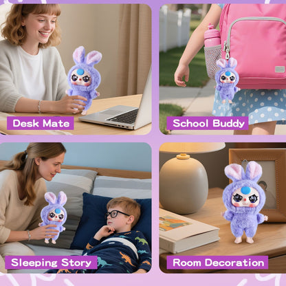 Kawaii Vinyl Plush Bunny Doll – Macaron Purple Cute Stuffed Animal with Vivid Expression, Soft Plush Toy for Girls, Teens & Collectors, Keychain Pendant & Cozy Room or Car Décor Gift