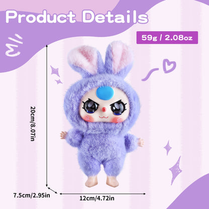 Kawaii Vinyl Plush Bunny Doll – Macaron Purple Cute Stuffed Animal with Vivid Expression, Soft Plush Toy for Girls, Teens & Collectors, Keychain Pendant & Cozy Room or Car Décor Gift