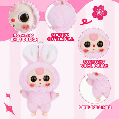 Kawaii Macaron Pink Bunny Plush Pendant – Stuffed Animal with Vinyl Face & Rotatable Eyes, Cute Collectible Doll Toy for Girls, Boys, Teens, Women, Birthday & Holiday Gifts, Bag Charm, Home & Car Décor