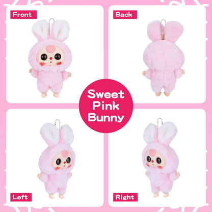 Kawaii Macaron Pink Bunny Plush Pendant – Stuffed Animal with Vinyl Face & Rotatable Eyes, Cute Collectible Doll Toy for Girls, Boys, Teens, Women, Birthday & Holiday Gifts, Bag Charm, Home & Car Décor