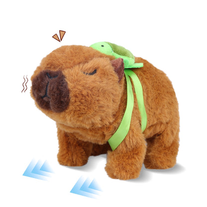 Brown Walking Capybara Plush – 6.3" Interactive Stuffed Animal with Removable Turtle Backpack, Sound & Movement | Soft Cute Gift for Kids
