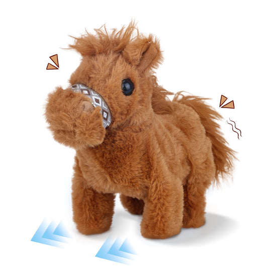 Walking Pony Toy – 7'' Interactive Horse Plush Stuffed Animal with Sound & Tail Wagging, Electric Pony Toy for Toddlers & Kids, Cute Soft Companion Gift for Girls & Boys